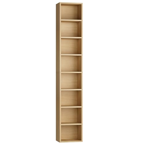 FOTOSOK 8-Tier Media Tower Rack, Tall Narrow Bookcase, Black/Brown W19438