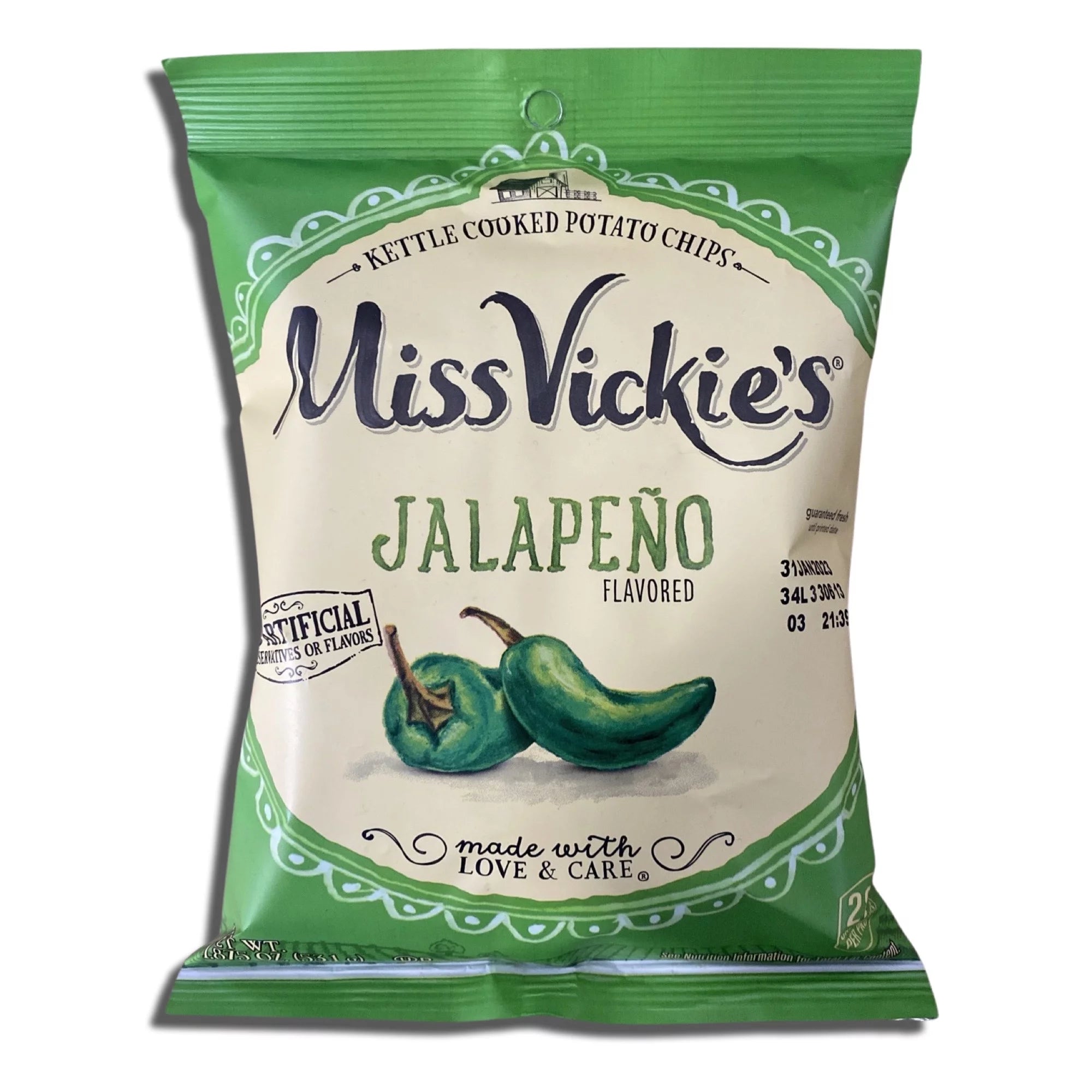 Ms. Vickie's Jalapeno Kettle Cooked Potato Chips, 1.875 oz Bags, Pack of 8 T378157