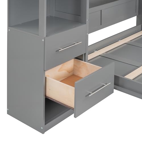 Full Size Murphy Bed with Drawers, Cabinets and USB Ports, Gray D589081