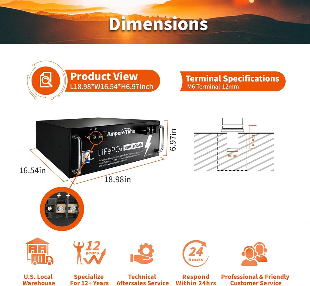 Ampere Time 12V 200Ah Plus LiFePO4 Battery with 200A BMS N84511