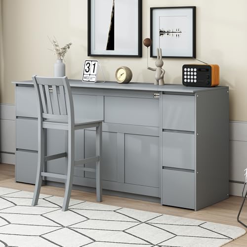 Full Size Murphy Bed with Drawers, Cabinets and USB Ports, Gray D589081