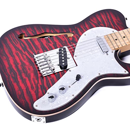 Grote Electric Guitar Semi-Hollow Body Tele Style Basswood Maple Neck Chrome Hardware Blue X47636