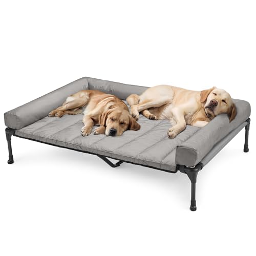 Veehoo Elevated Dog Bed with Removable Waterproof Bolster Cushion, Breathable Mesh, Indoor Outdoor, 42x30 inches, Beige U875430