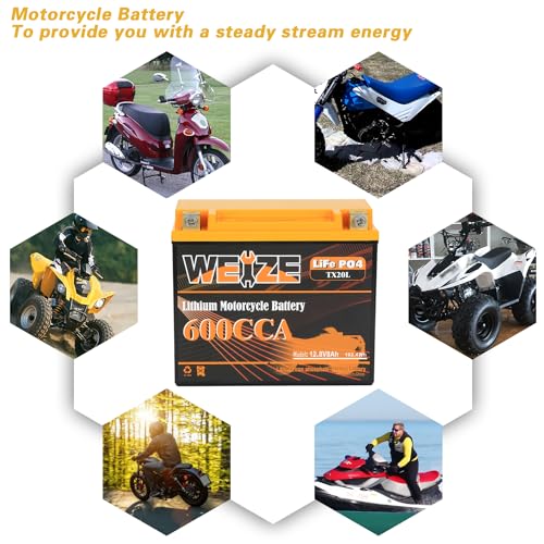 Weize Lithium YTX30L-BS 12V 10AH LiFePO4 Motorcycle Battery with Smart BMS E599001