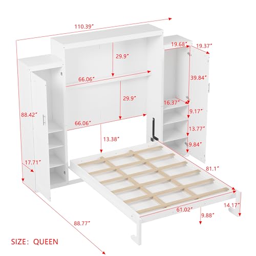 Harper & Bright Designs Full Murphy Bed with Two Closets and Storage Shelf, Walnut P2065
