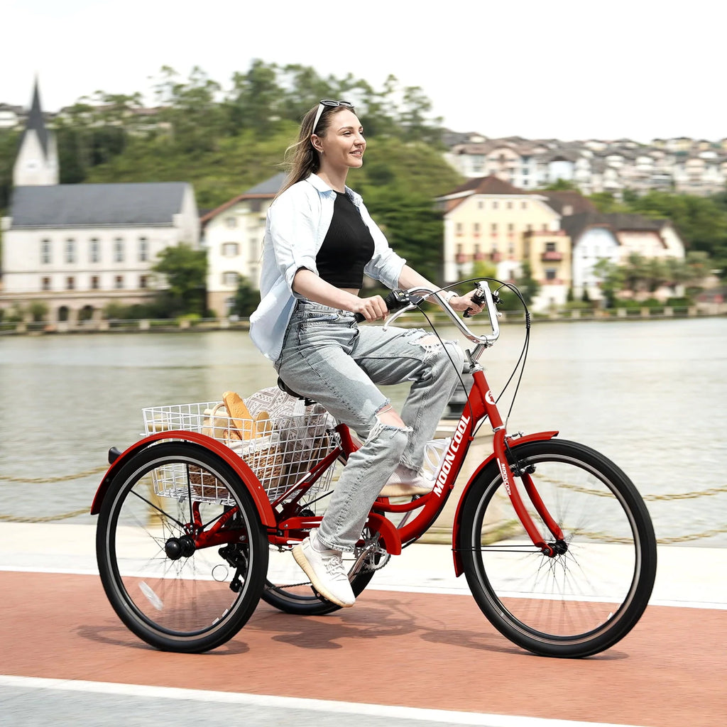 FICISOG 26 Adult Tricycle, 3 Wheel 7 Speed, 450lbs Capacity with Basket X547
