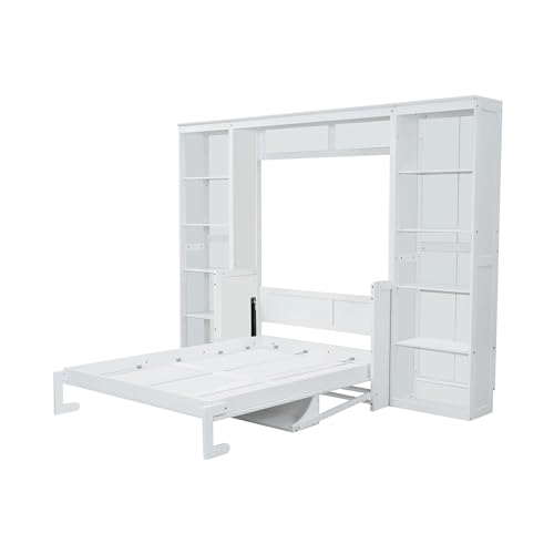 SOFTSEA Full Size Murphy Bed with Desk and Shelves, White F195