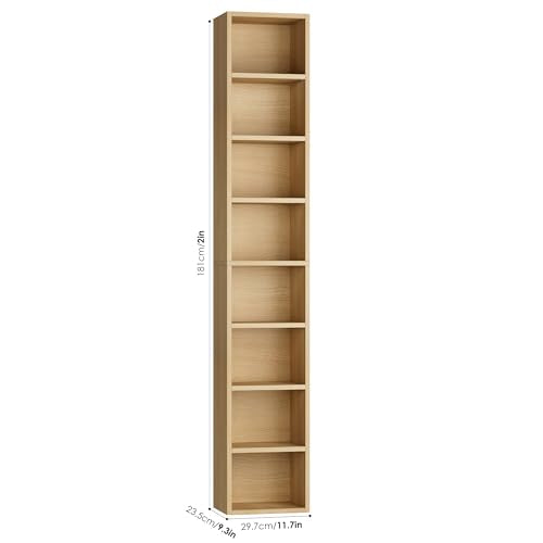 FOTOSOK 8-Tier Media Tower Rack, Tall Narrow Bookcase, Black/Brown W19438