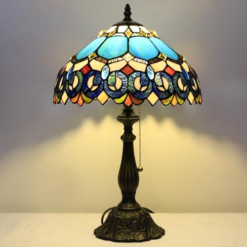 Tiffany Stained Glass Table Lamp Sea Blue Pear J2662