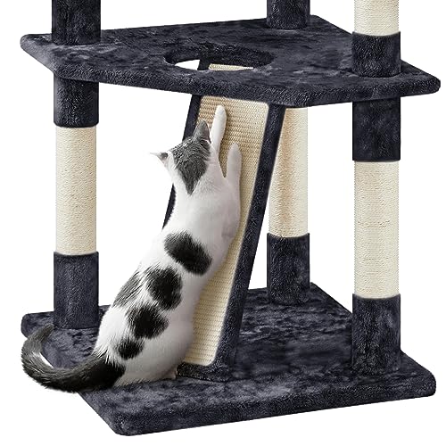 Yaheetech Multi-Level Cat Tree with Scratching Posts, Plush Perches and Condo, Dark Gray and White V70137