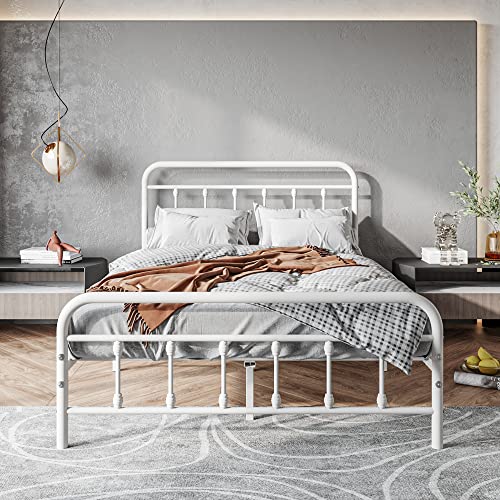 Vintage Full Size Metal Bed Frame with Headboard and Footboard, Black Z946901