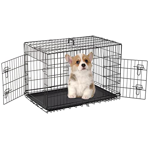 FDW Dog Crate for Large Dogs 48 Inch Folding Metal Wire Cage Double Door N1299