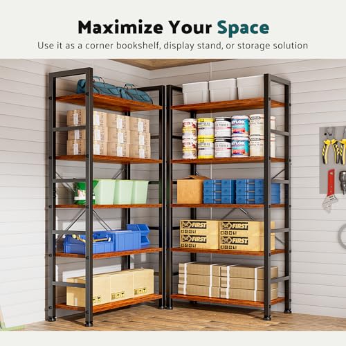 5 Tier Tall Bookcase Bookshelf Organizer Storage Unit Rustic Brown G866
