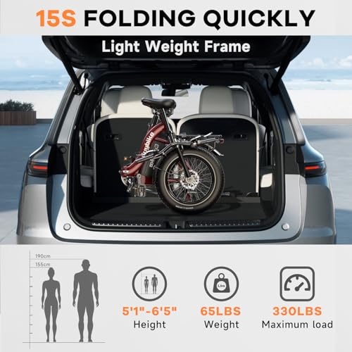 Folding Electric Bike 1000W 48V 20AH Removable Battery 20" Fat Tire for Adults C847123
