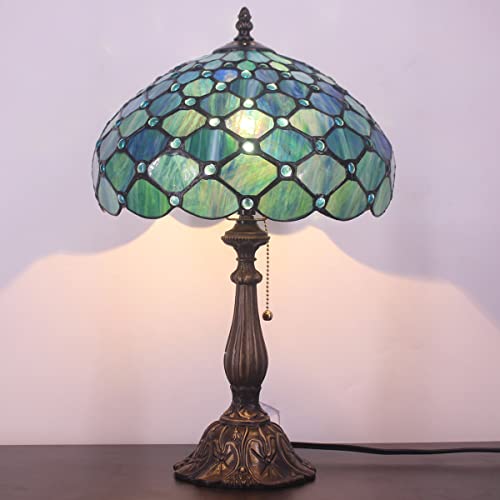 Tiffany Stained Glass Table Lamp Sea Blue Pear J2662