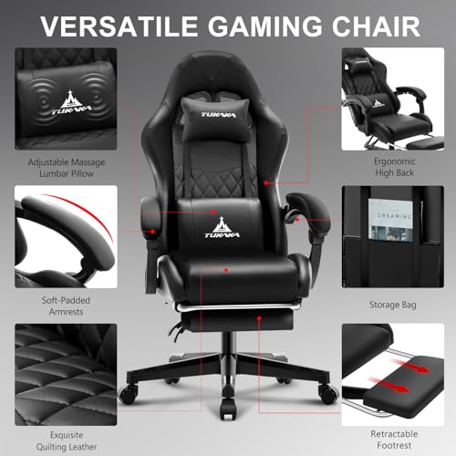 Ergonomic Gaming Chair with Massage, Footrest and Lumbar Support, Black U920785