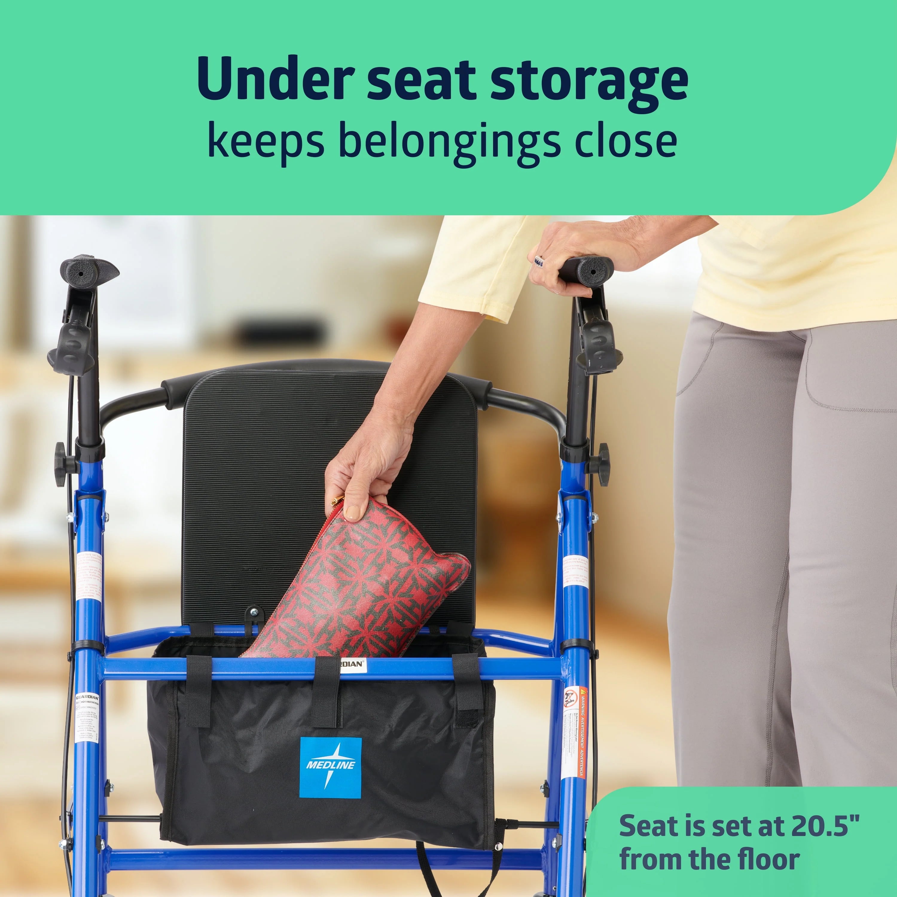 Medline Steel Rollator Walker for Adult, Blue, 350 lb Capacity J290028