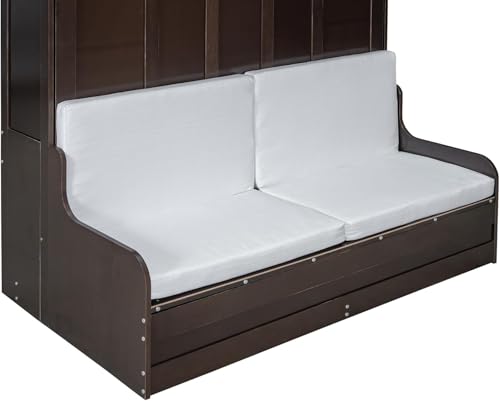 MERITLINE Queen Murphy Bed with Couch and Storage Shelves, White M951
