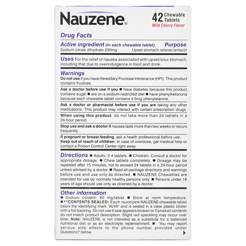 Nauzene Nausea Relief Chewable Tablets Wild Cherry, 42 Count F4449