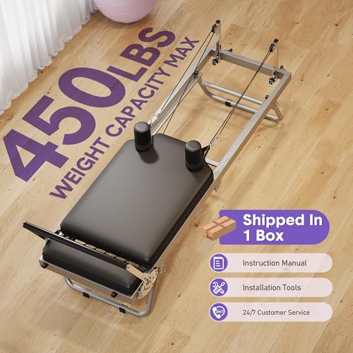 Foldable Pilates Reformer Machine for Home Gym, Adjustable, 450 Lbs Capacity B364
