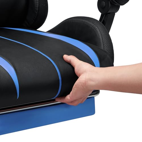 HOFFREE RGB Gaming Chair with Speakers and Footrest, Blue and Black B69323