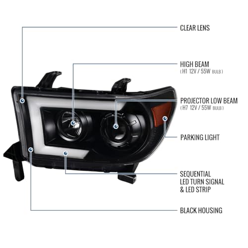 2007-2017 Toyota Tundra Sequoia Projector Headlights LED Sequential Turn Signals Pair Black E615