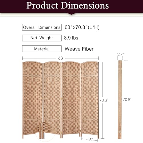 Rose Home Fashion 6 ft Tall Room Divider 4 Panel Folding Privacy Screen, Dark Coffee C8634