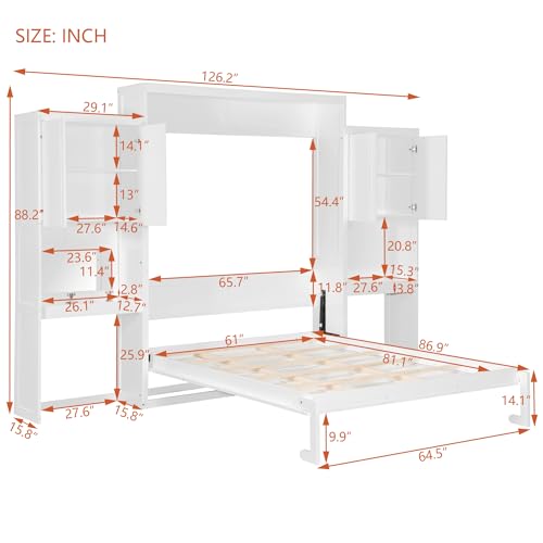 SOFTSEA Queen Murphy Bed with Desk and Storage, Espresso S562