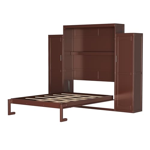 Harper & Bright Designs Full Murphy Bed with Two Closets and Storage Shelf, Walnut P2065