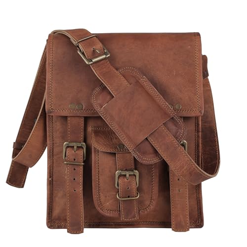 Leather Crossbody Bag Messenger Satchel for Men and Women, Brown P148