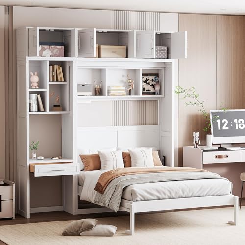 PURLOVE Wood Twin Murphy Bed with Light and USB, Gray W600663