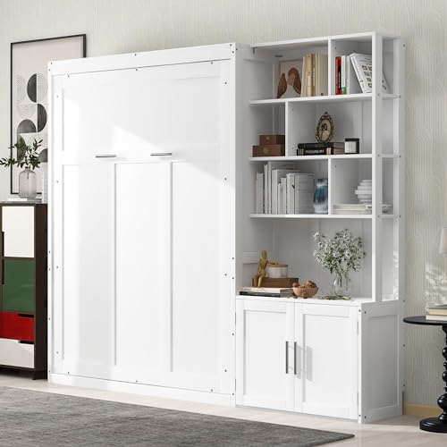 PURLOVE Wood Twin Murphy Bed with Light and USB, Gray W600663