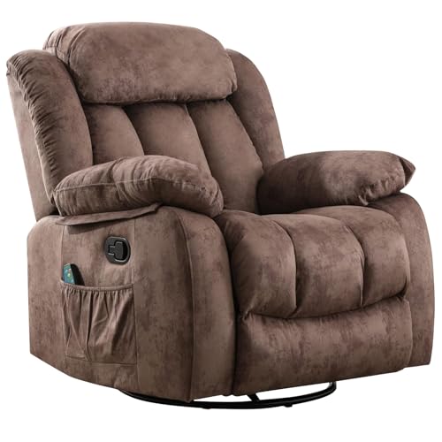 INZOY Massage Swivel Rocker Recliner with Heat and Vibration, Brown G989