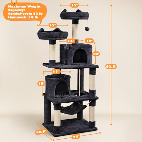 Yaheetech 62.5in Cat Tree with Platform & Hammock, Dark Gray L747397