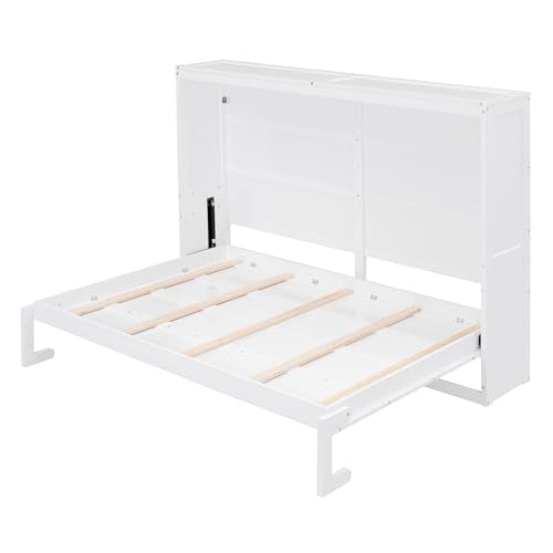 Full Size Murphy Bed with Drawers, Cabinets and USB Ports, Gray D589081