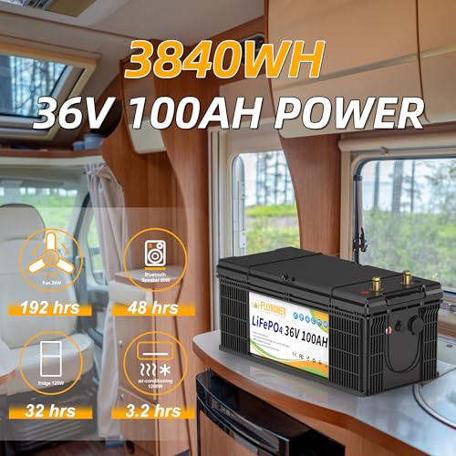 FLLYROWER 12V 100Ah LiFePO4 Battery with BMS for Marine RV Solar I833