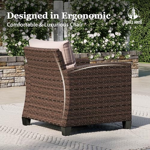 HERA'S HOUSE Patio Furniture Set with 56" Fire Pit Table, 6 Pieces 7 Seats Wicker Sectional Z546196