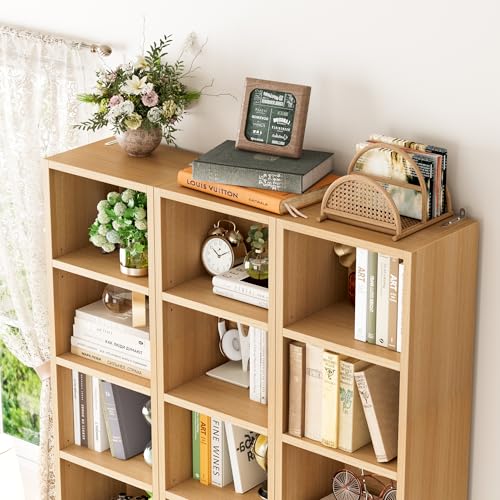 FOTOSOK 8-Tier Media Tower Rack, Tall Narrow Bookcase, Black/Brown W19438