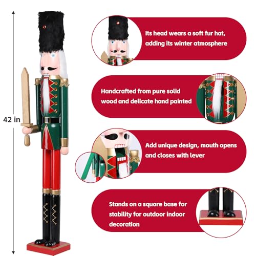 MUMTOP 42 Inch Wooden Nutcracker Christmas Decoration with Black Fur Hat U9826
