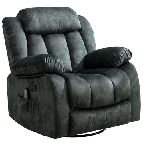 INZOY Massage Swivel Rocker Recliner with Heat and Vibration, Brown G989