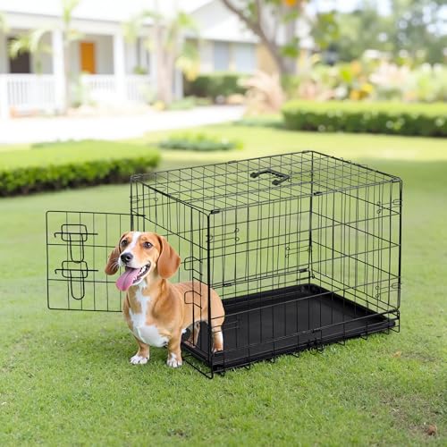Sweetcrispy Large Dog Crate with Divider Panel, 36 Inch Double Door Folding Metal Wire Cage L276890