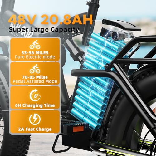 Folding Electric Bike 1000W 48V 20AH Removable Battery 20" Fat Tire for Adults C847123