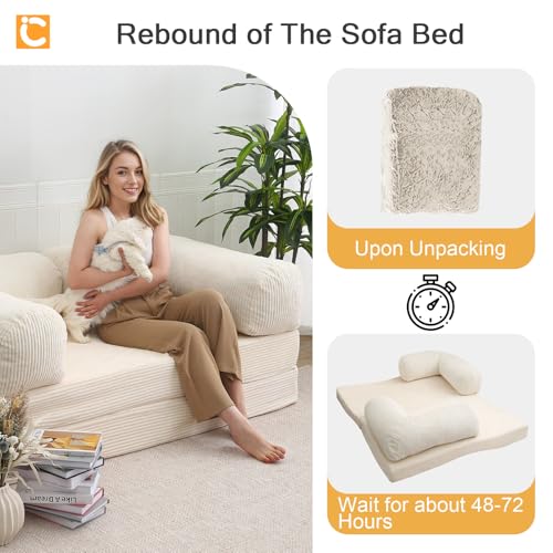 COMAX Folding Sofa Bed Convertible Chair Bed Corduroy 3-in-1 Floor Couch, Dark Grey E940