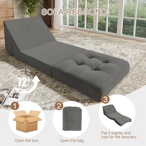 COMAX Folding Sofa Bed Convertible Chair Bed Corduroy 3-in-1 Floor Couch, Dark Grey E940