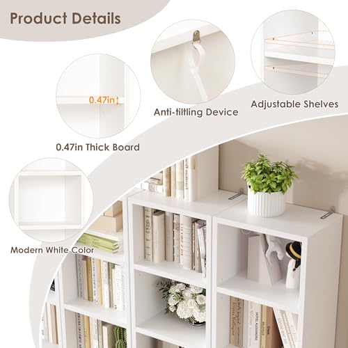 FOTOSOK 8-Tier Media Tower Rack, Tall Narrow Bookcase, Black/Brown W19438