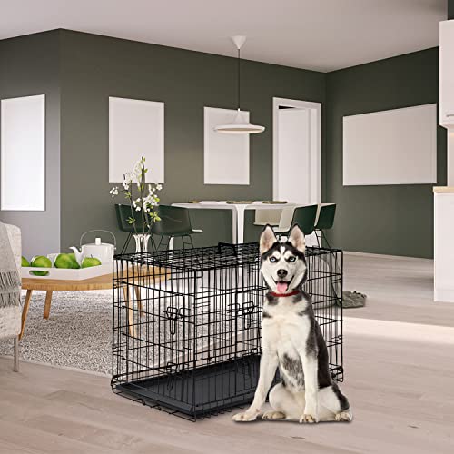 FDW Dog Crate for Large Dogs 48 Inch Folding Metal Wire Cage Double Door N1299