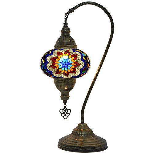 Mozaist Turkish Swan Neck Mosaic Table Lamp, Tiffany Stained Glass Desk Lamp L5162