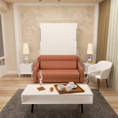 MERITLINE Queen Murphy Bed with Couch and Storage Shelves, White M951