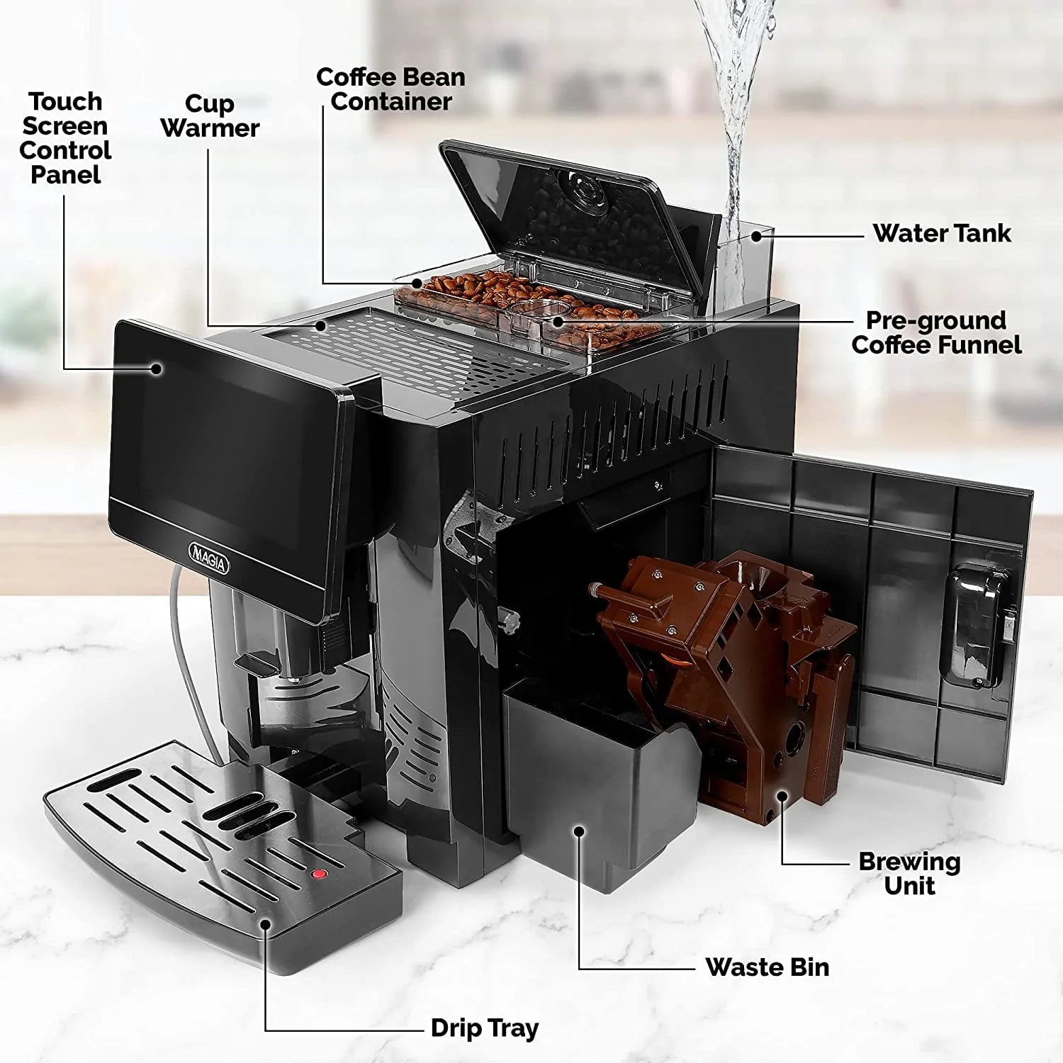 Zulay Kitchen Magia Super Automatic Espresso Machine 1800ml Black Y69142
