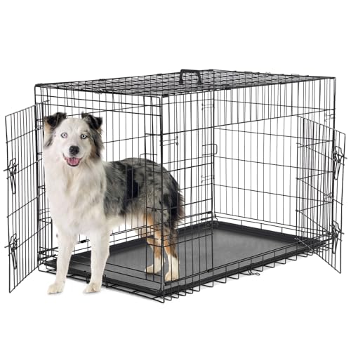 Sweetcrispy Large Dog Crate with Divider Panel, 36 Inch Double Door Folding Metal Wire Cage L276890